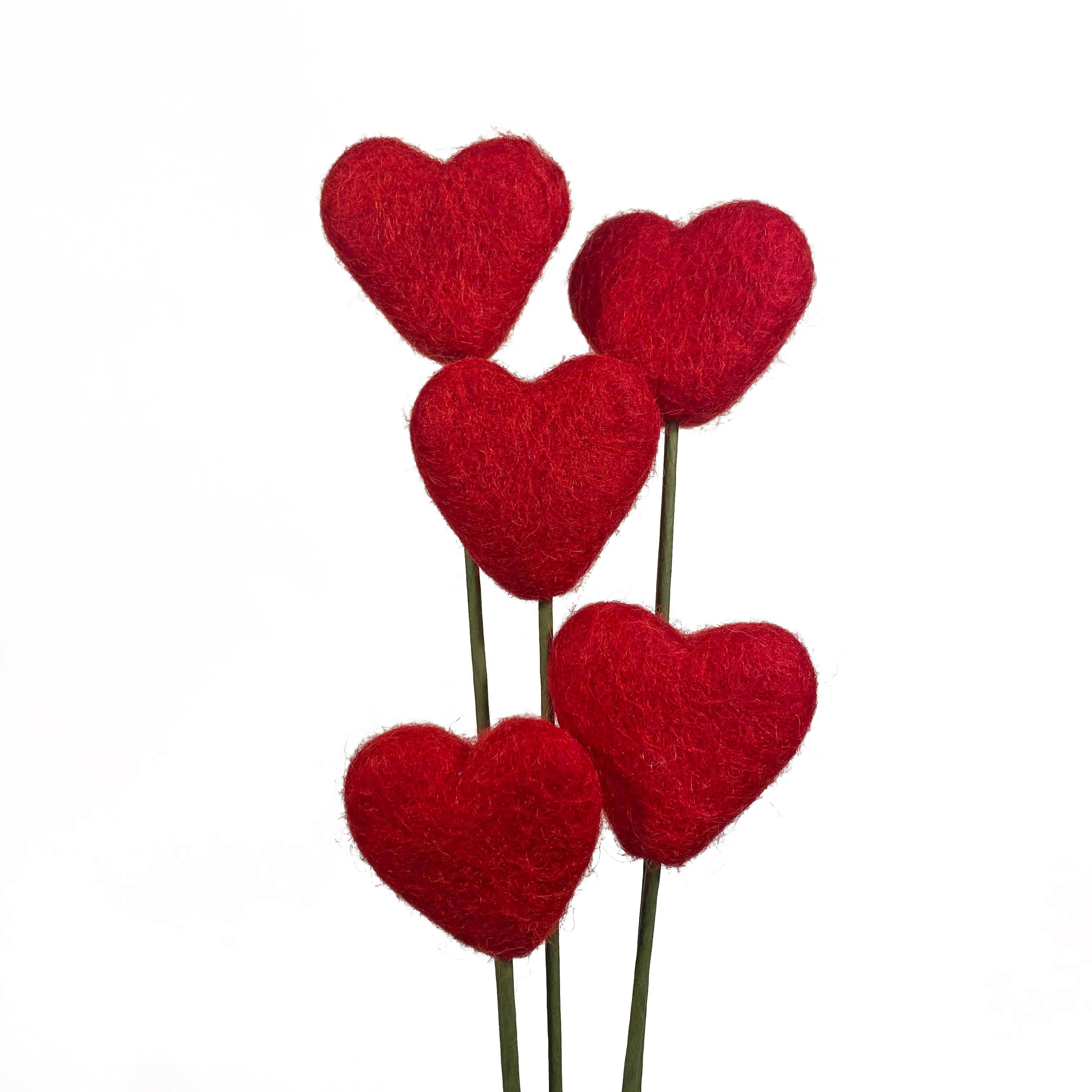 Felt Heart Stem Singles Red Hot: Thin