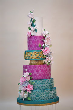 6tier emerald green and pink cake