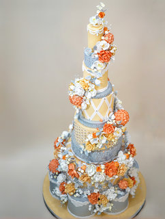 6ft Peachy Orange 8tier Silver Anniversary Wedding Cake