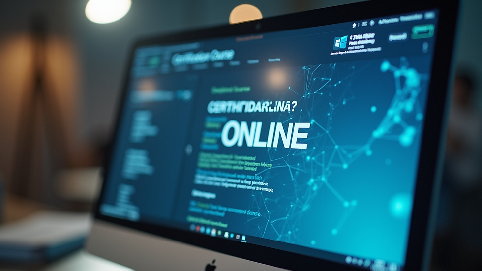 Close-up view of a computer screen displaying an online certification course interface