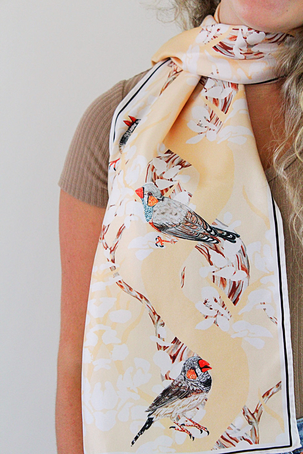 Thumbnail: 100% Silk Scarf - 'Magnolia Finches'