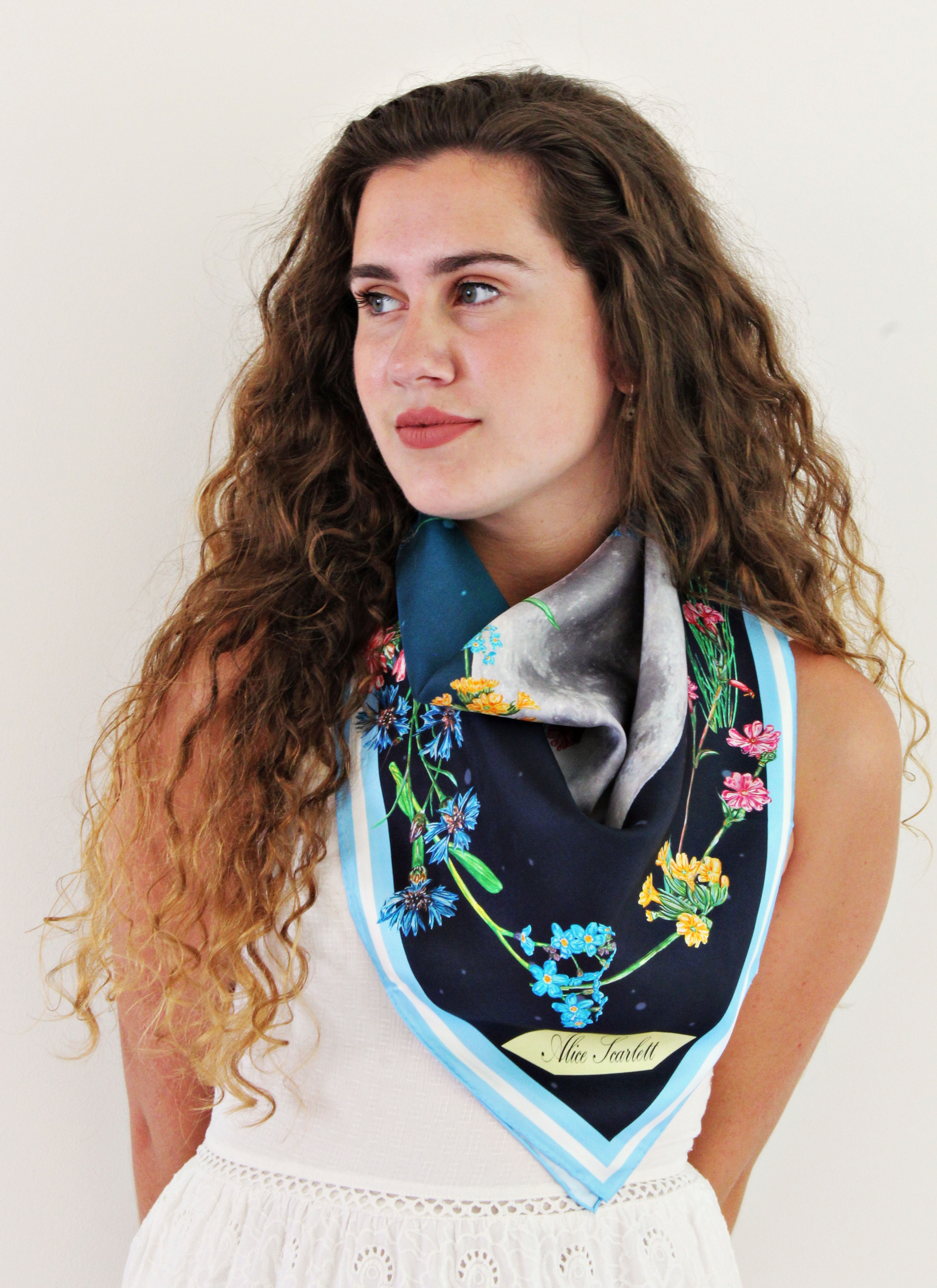 100% Silk Twill Scarf - 'Hedgerow Galaxy'
