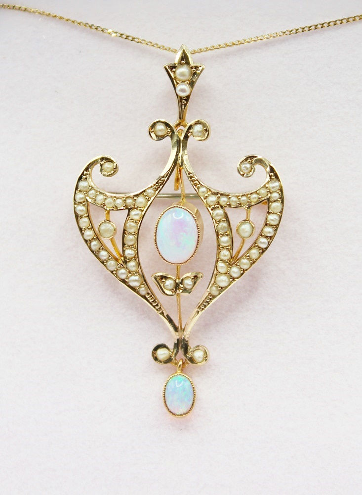 Edwardian Opal and Seed Pearl Pendant/Brooch