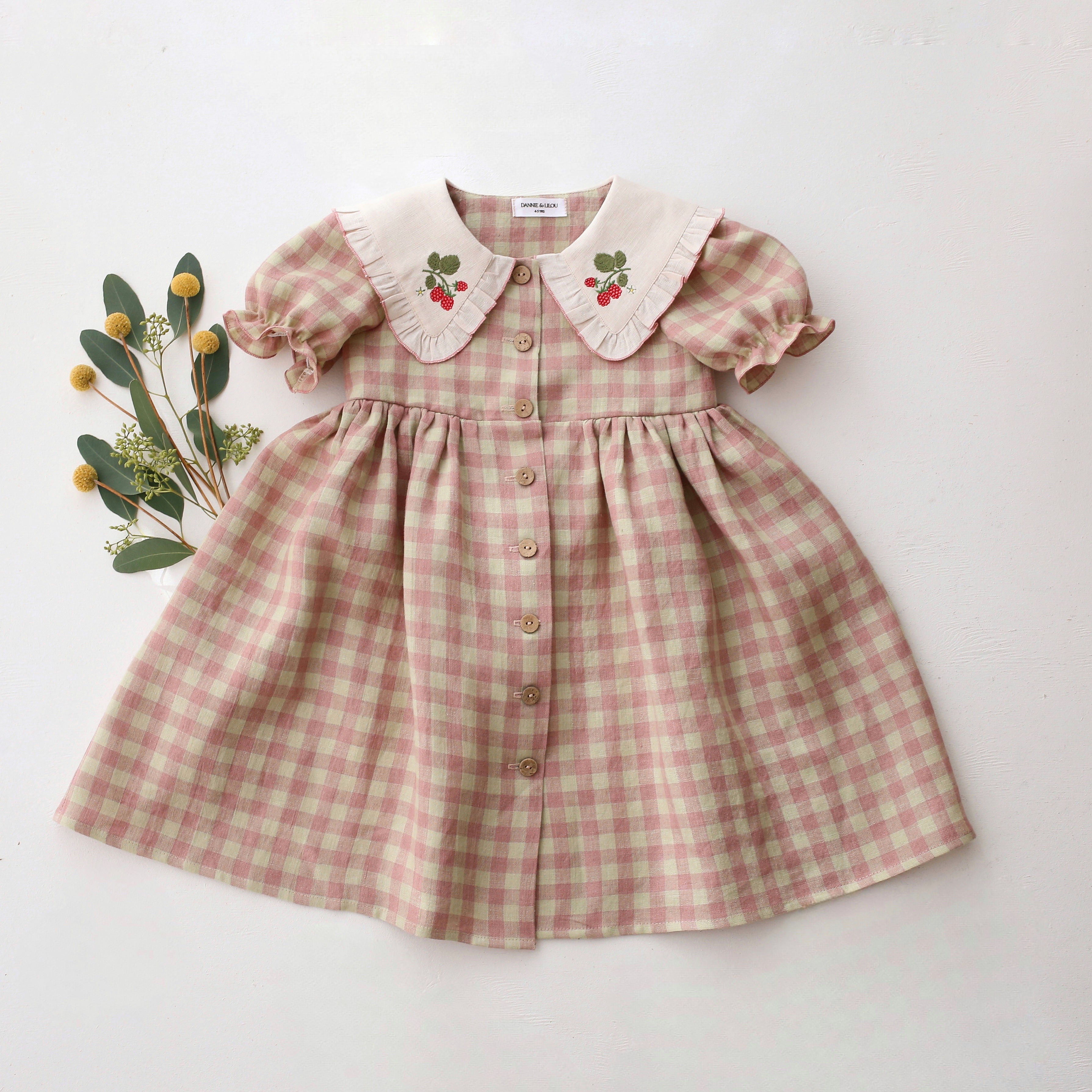 【 Dannie and Lilou 】Short Sleeve Dress with Frilled Collar