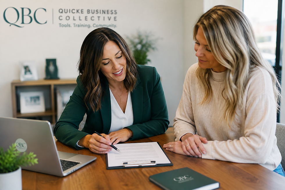 Small business owner reviewing a client contract