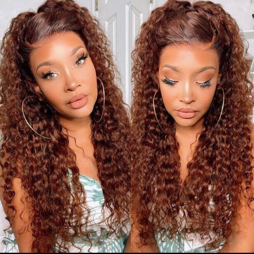 Thumbnail: 24” 13x4 Reddish Brown Deep Wave Frontal Wig