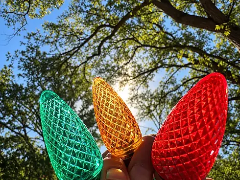 Red green and amber Christmas light bulbs for holiday lighting