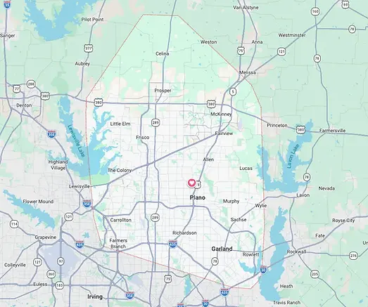 Map of Hogan's Pro Services service area including Plano, Allen, and McKinney Texas.