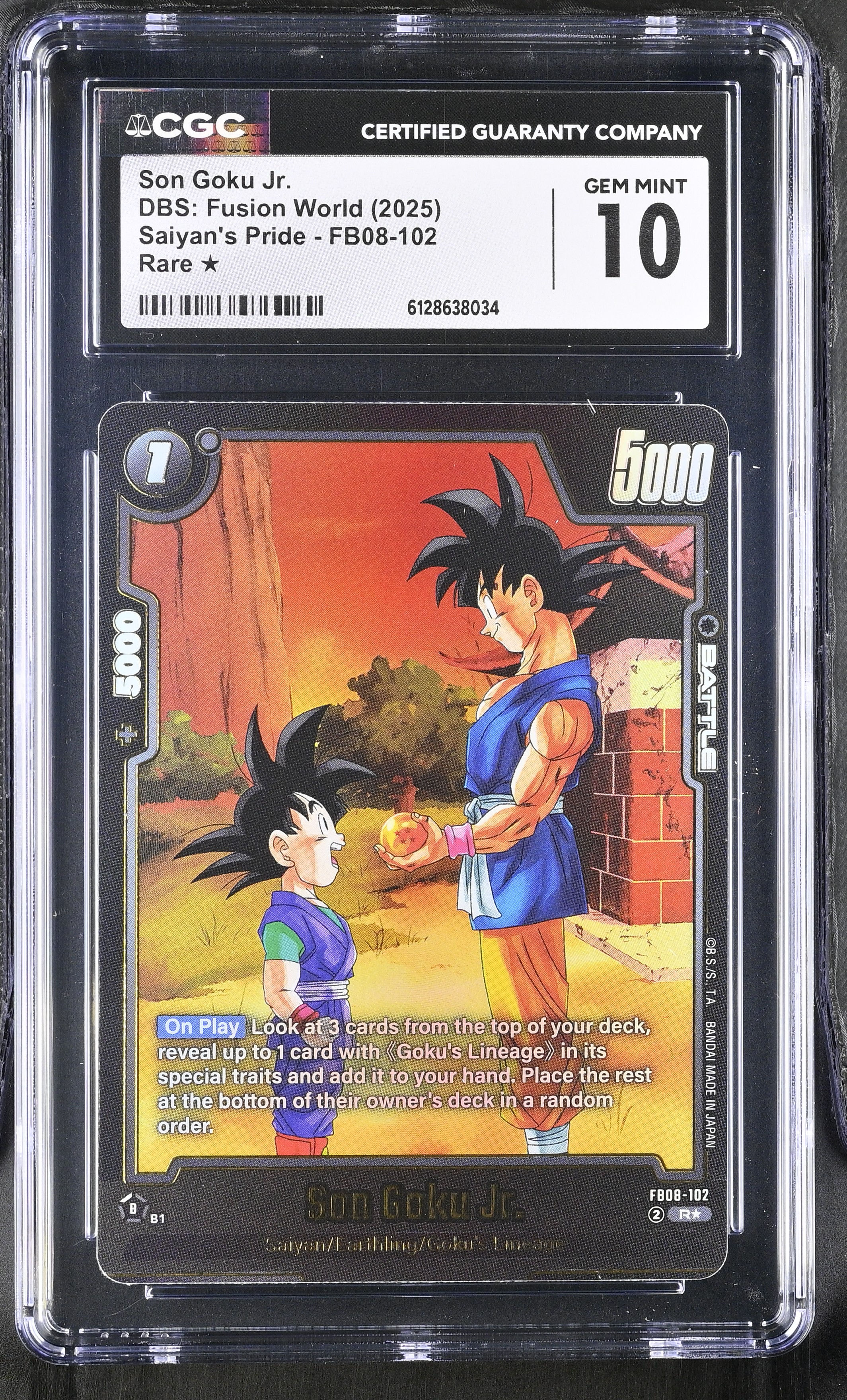 CGC 10 Son Goku Jr. FB08-102 Saiyan's Pride Rare Dragon Ball Fusion World
