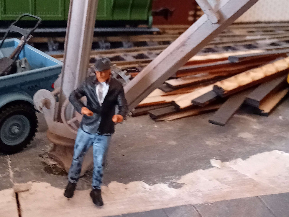 Thumbnail: Fig: 28 O Gauge Steam locomotive Driver with left  hand on regulator