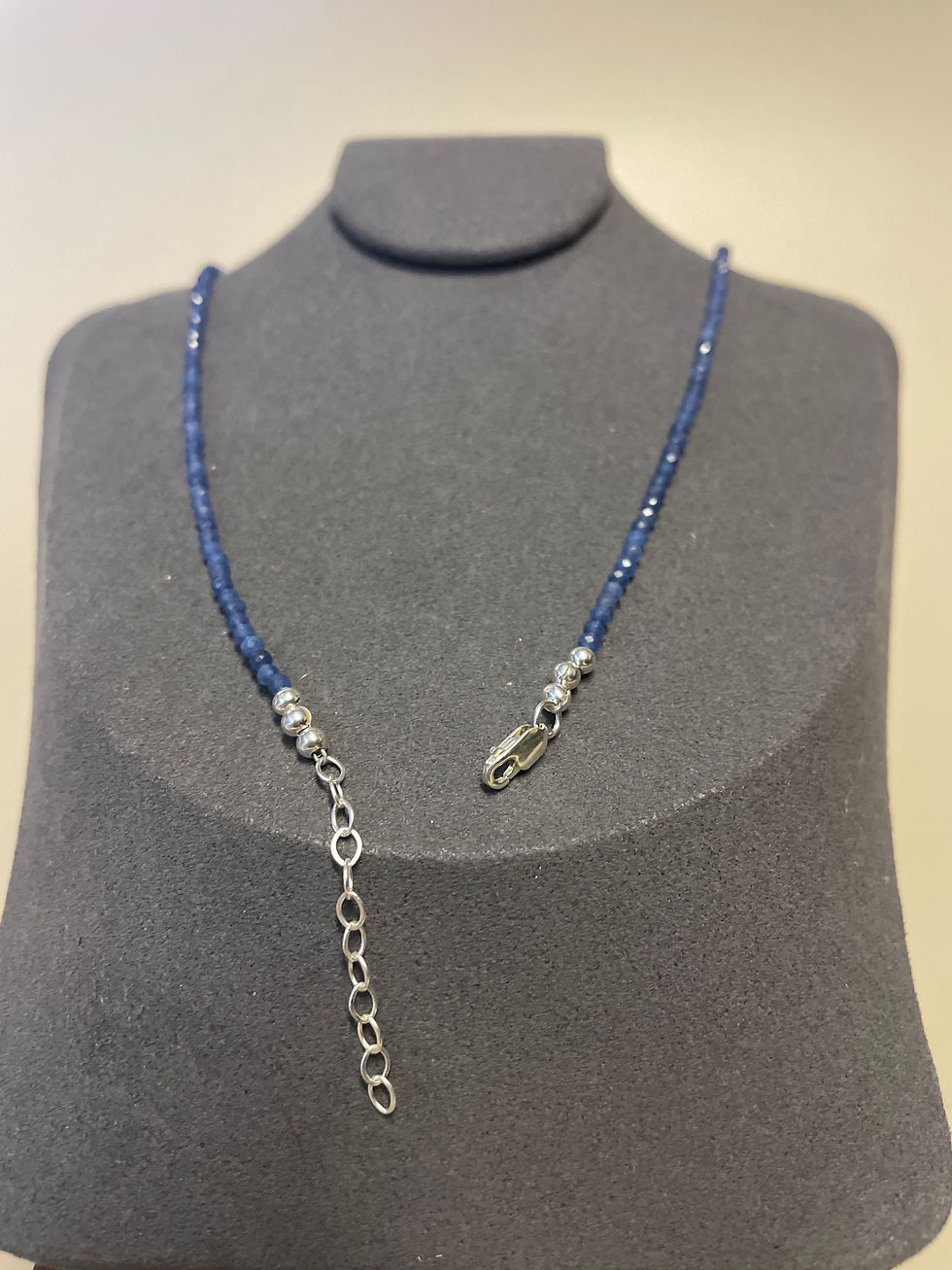 Thumbnail: Delicate beaded sapphire jade necklace with sterling silver Star of David pe