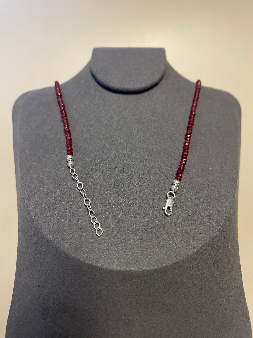 Thumbnail: Delicate beaded red jade necklace with sterling silver hamsa
