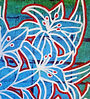 close up detail of a white outlined bunch of lilies flower on a blue green painted background