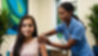 A Latina teenager receiving a vaccination from a kind, professional BEAUTIFUL AFRICAN AMER