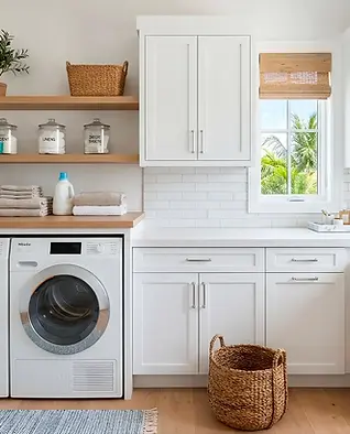 Multi-functional custom cabinetry in a modern laundry room.webp