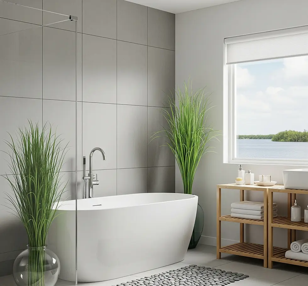 Palm Beach bathroom lighting with humidity-proof hardware near ocean, gray and white