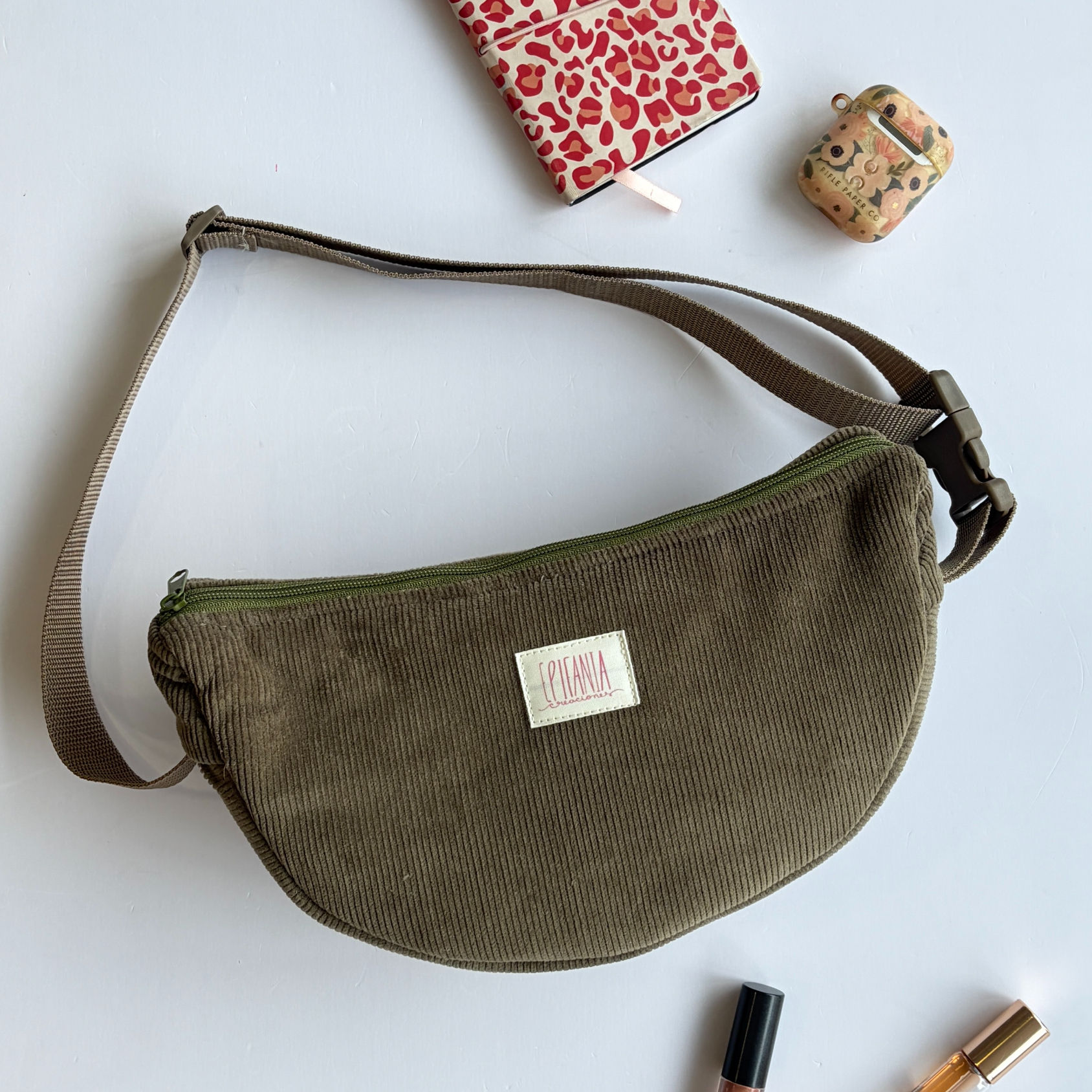 Bolso Luna - cotelé verde oliva
