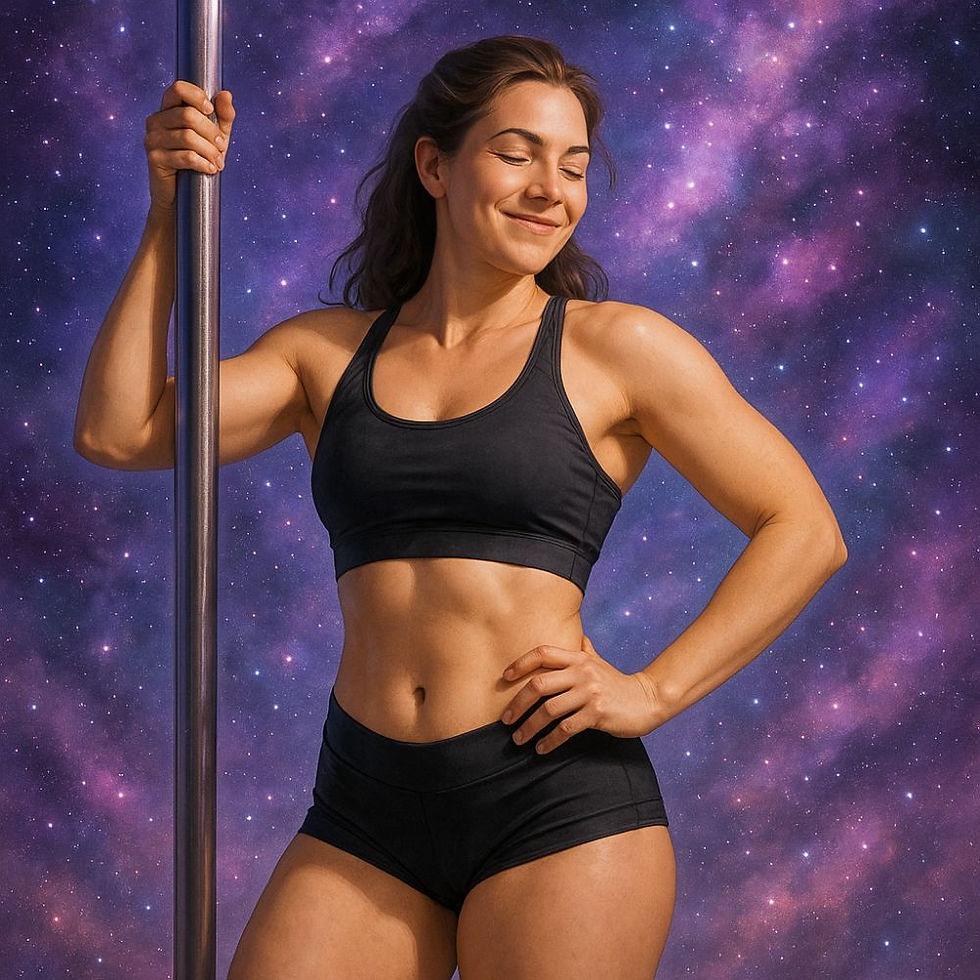 Pole Dancerin vor Galaxy Hintergrund