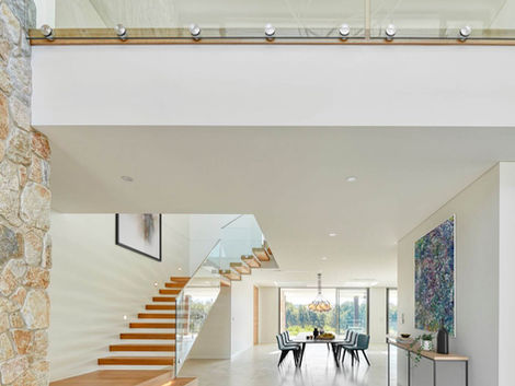 Modern luxury home design Nepean River Penrith NSW Nepean House Stair case with strip lighting internal balcony