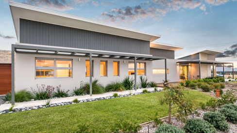 Rear exterior and landscaped garden at Medinah House in Luddenham NSW