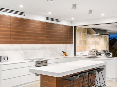 Strathfield House Rear Extension to Heritage Conservation Home white and walnut kitchen