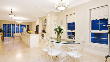 Open-plan dining and kitchen interior at Burwood House