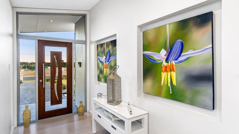 Light-filled entrance foyer with contemporary artwork at Medinah House