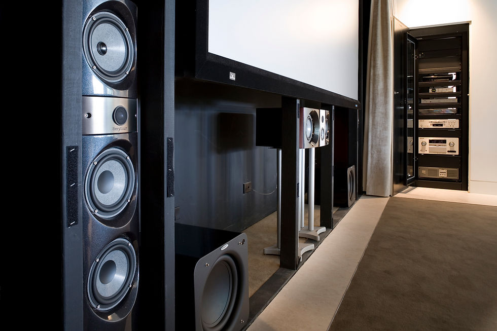 High-tech home automation system from our award-winning Portrush Home, featuring state-of-the-art audio equipment and a sleek design.