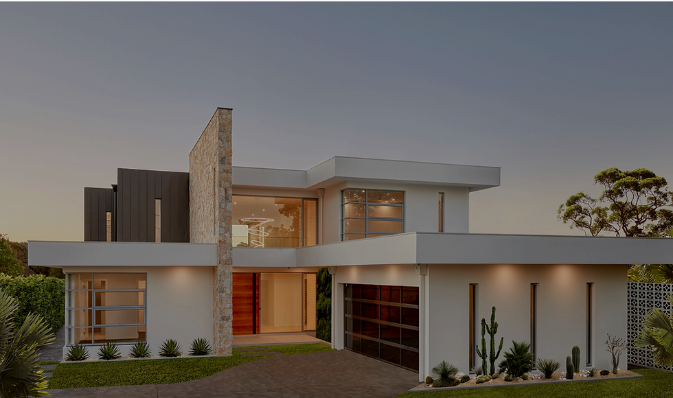 contemporary custom home design with flat roof and stack stone feature walls