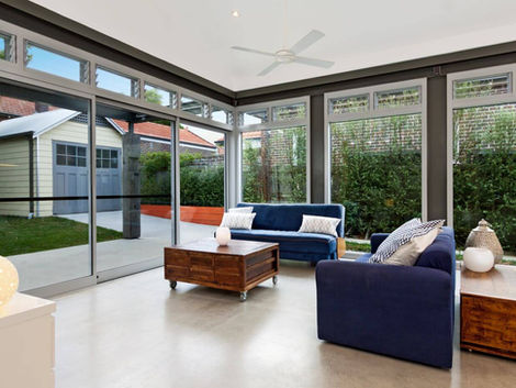 Creewood House Concord Heritage Extension Renovation to Rear large glass and timber column