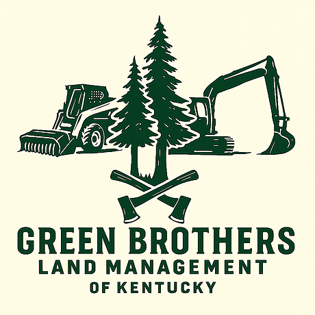 Green Brothers Land Management of Kentucky logo with construction equipment and trees.