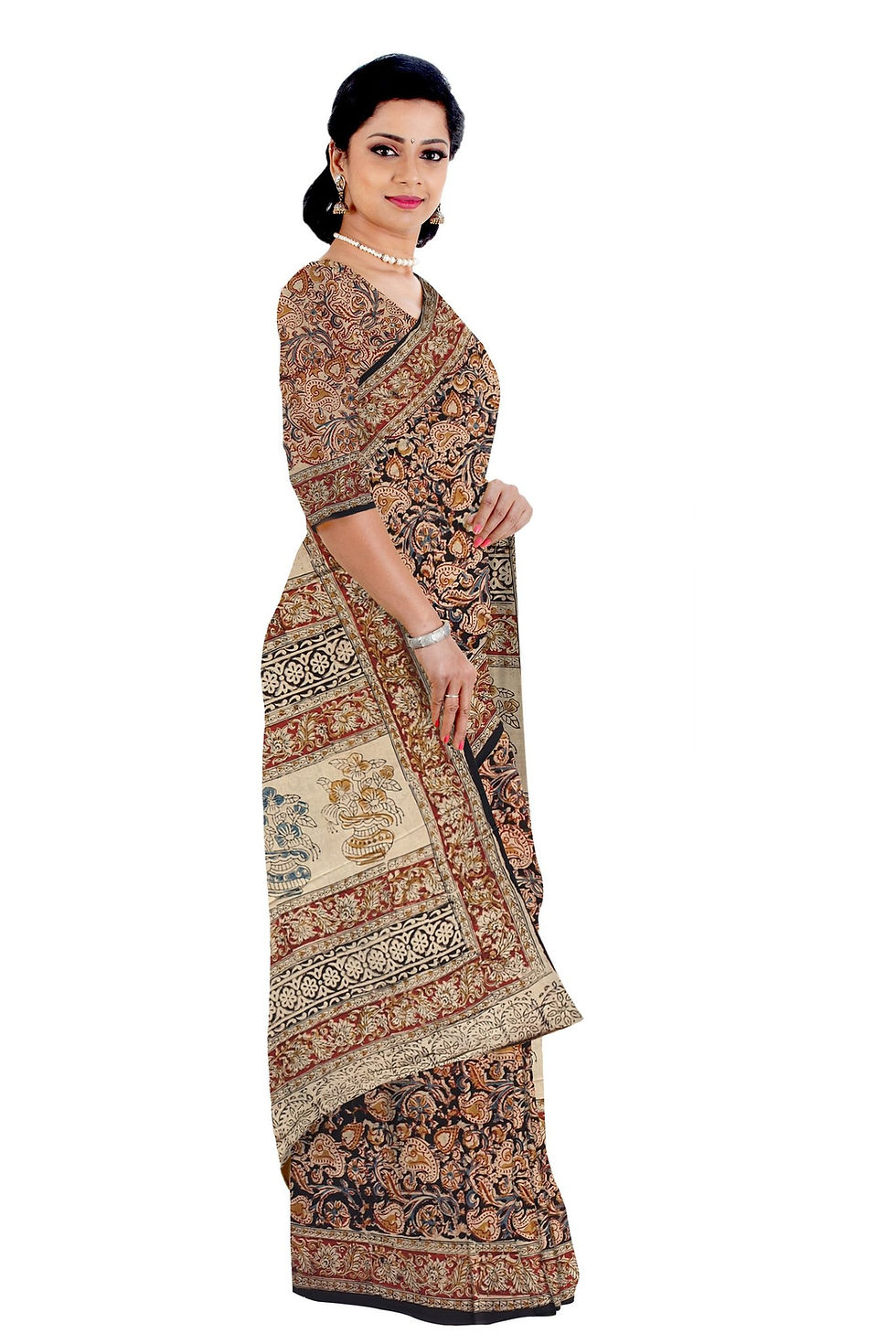 Thumbnail: Hand-Block Kalamkari Print Saree Design with Blouse