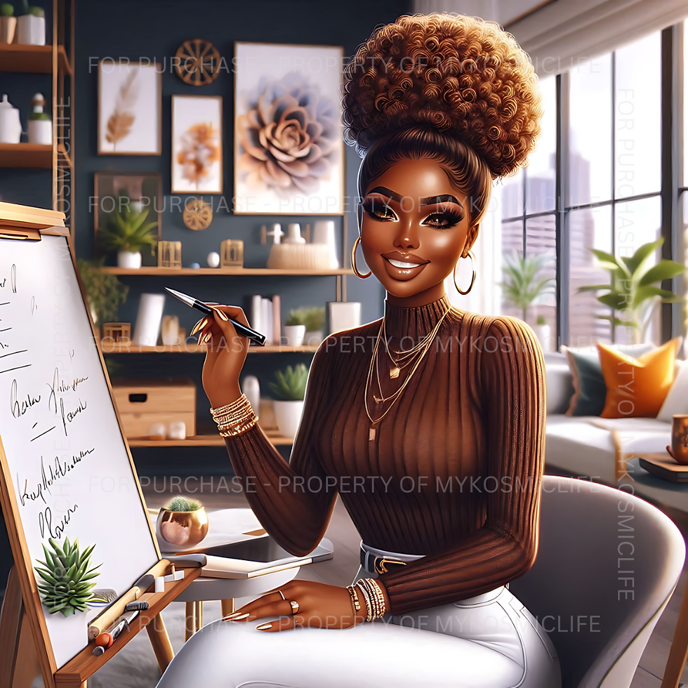 Thumbnail: Content Creator Image Bundle - Melanin Woman in Brown Sweater w/Whiteboard