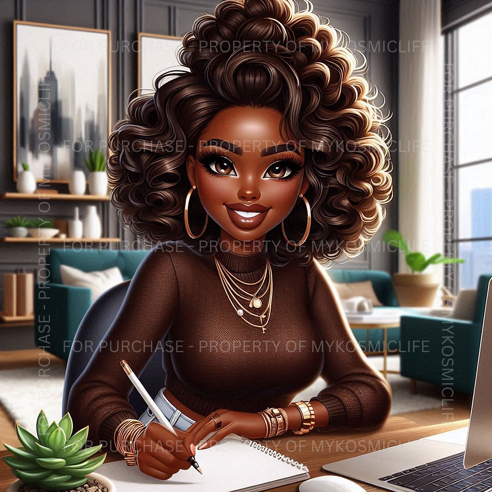 Thumbnail: Content Creator Image Bundle - Melanin Woman in Brown Sweater w/Whiteboard