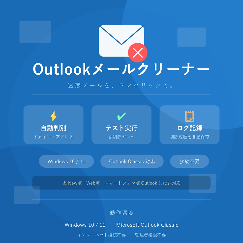 Outlookメールクリーナーの紹介画面。業務改善ソフトウェア 選び方の参考に。