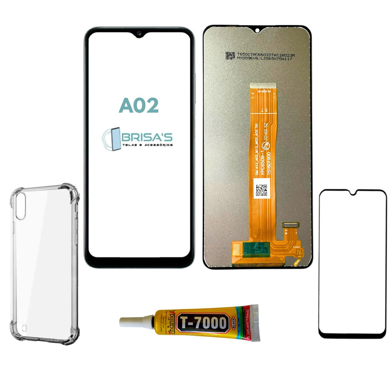 Tela Frontal A02/A022 + Capinha + Película 3D + Cola