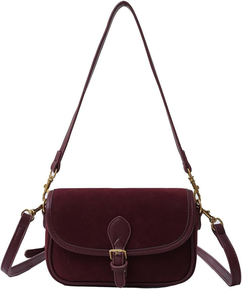 TYATVS Brown Suede Bag for Women Burgundy Suede Purse Fall Wine Purse Trendy Sma
