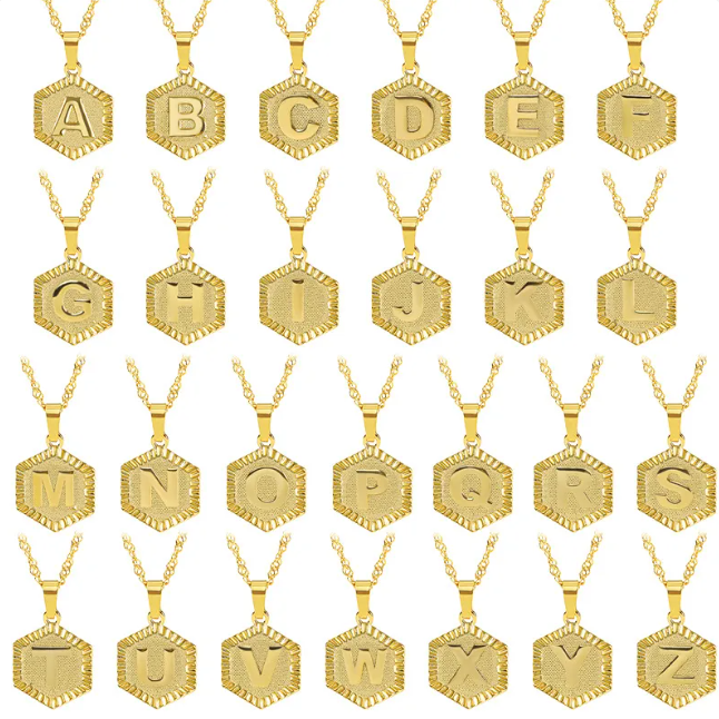 Thumbnail: Hexagon Initial Pendant Necklace – Elegant Women's Jewelry