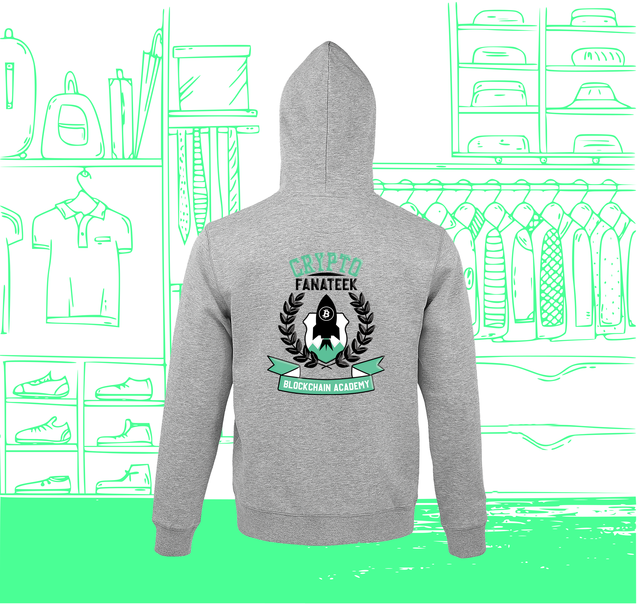 Blockchain Academy Sudadera con capucha para hombre con cremallera Visual Back