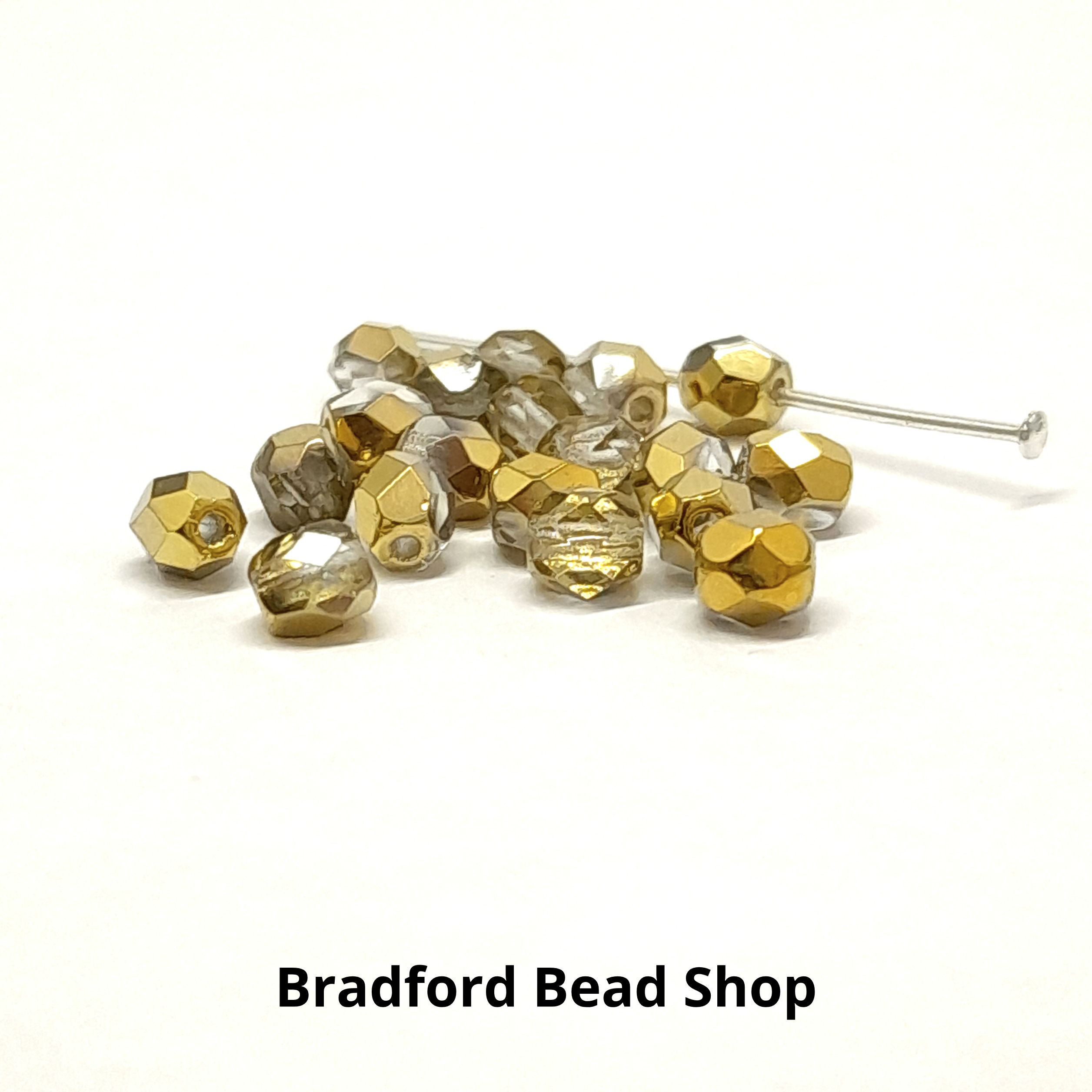 Glass Faceted Round Beads - Crystal Half Gold Translucent - 4mm