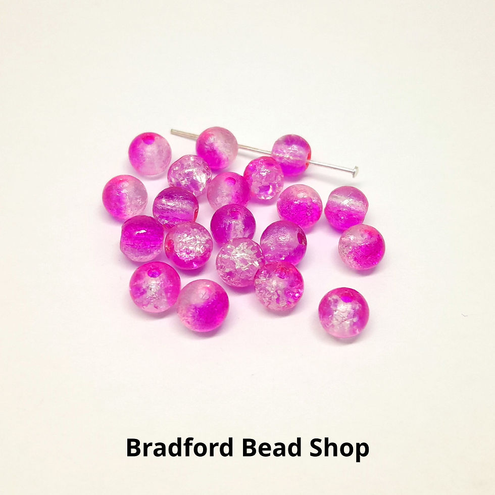 Thumbnail: Glass Round Crackled Beads - Pink & Crystal - 6mm