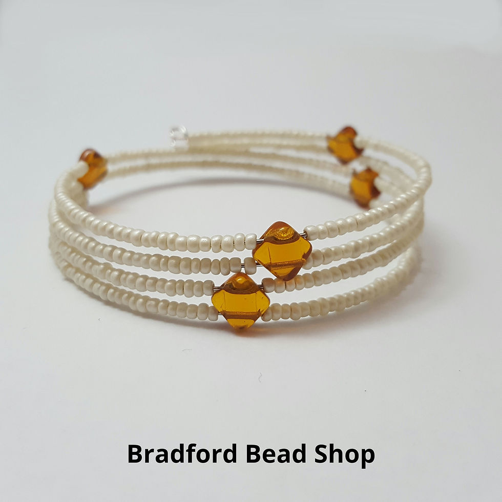 Thumbnail: Double Layer Memory Wire Bracelet Kit - 2 Hole Beads - Amber & Cream