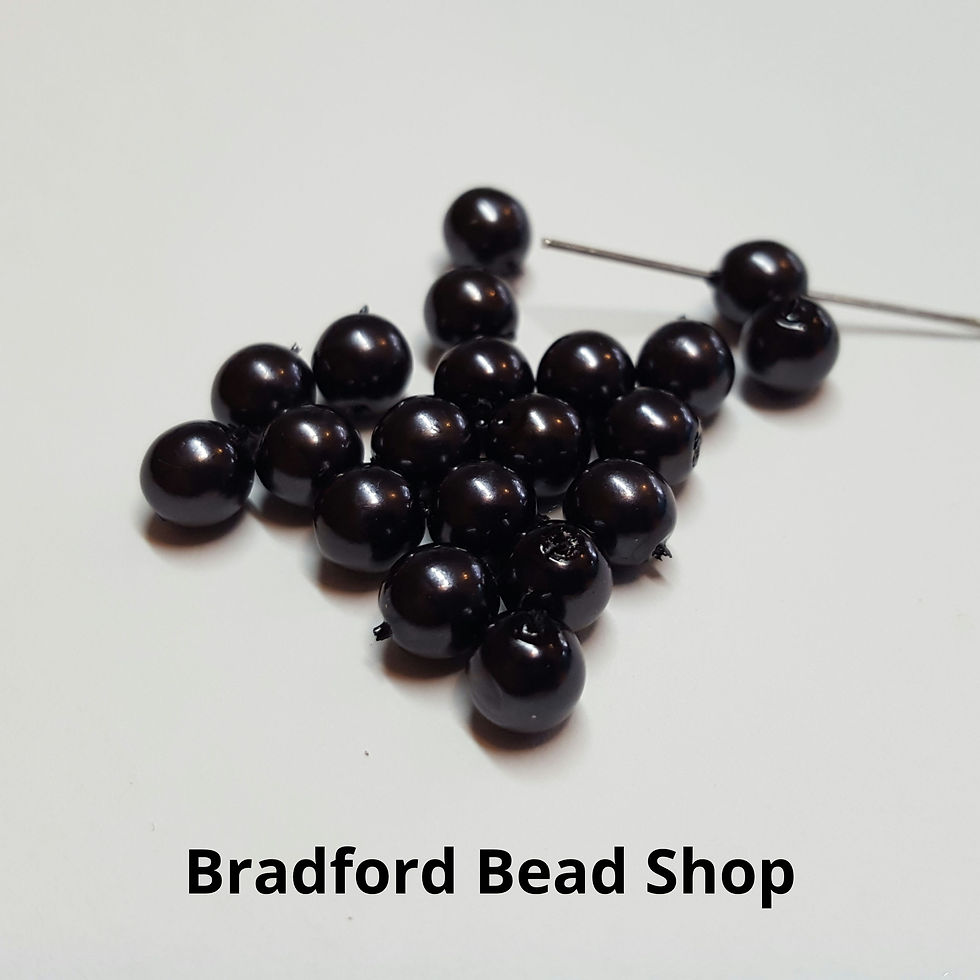 Thumbnail: Glass Pearl Effect Round Beads - Black - 6mm