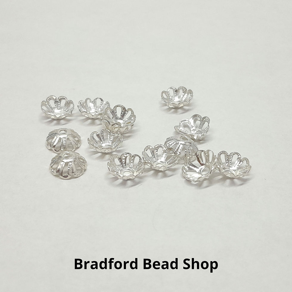 Thumbnail: Bead End Cup (Light Pattern) - 7mm - Silver Plated