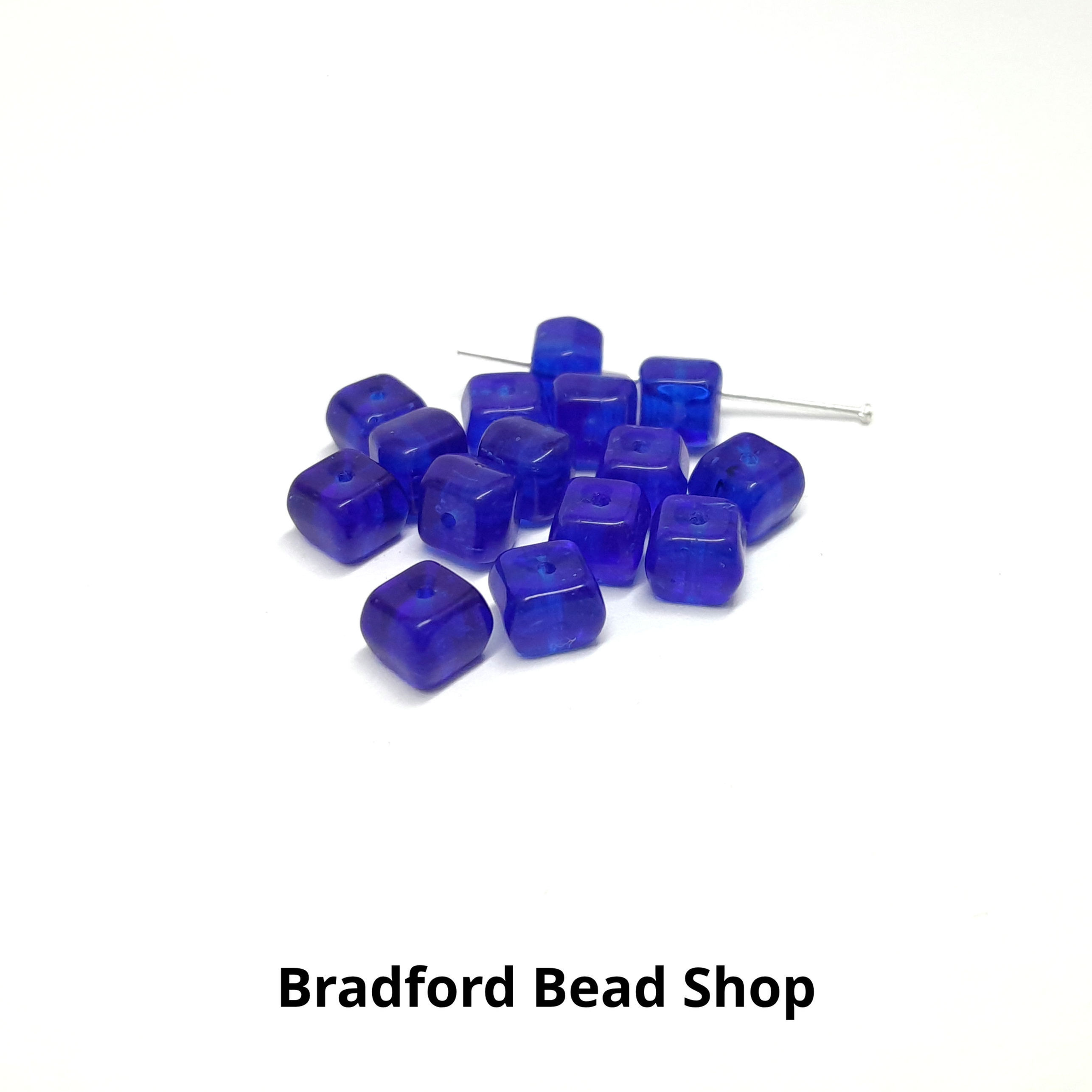 Glass Cube Beads - Deep Blue Translucent - 6mm