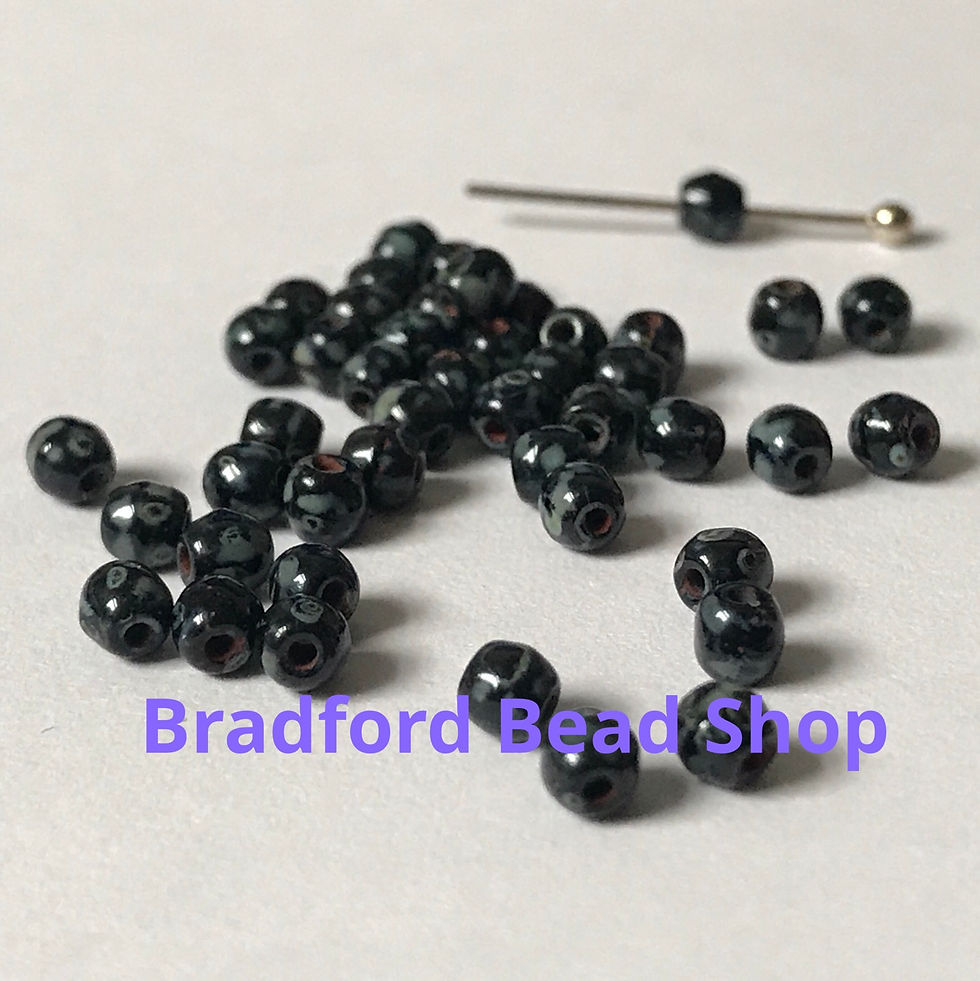 Thumbnail: Glass Round Beads - Black Opaque Marble - 3mm