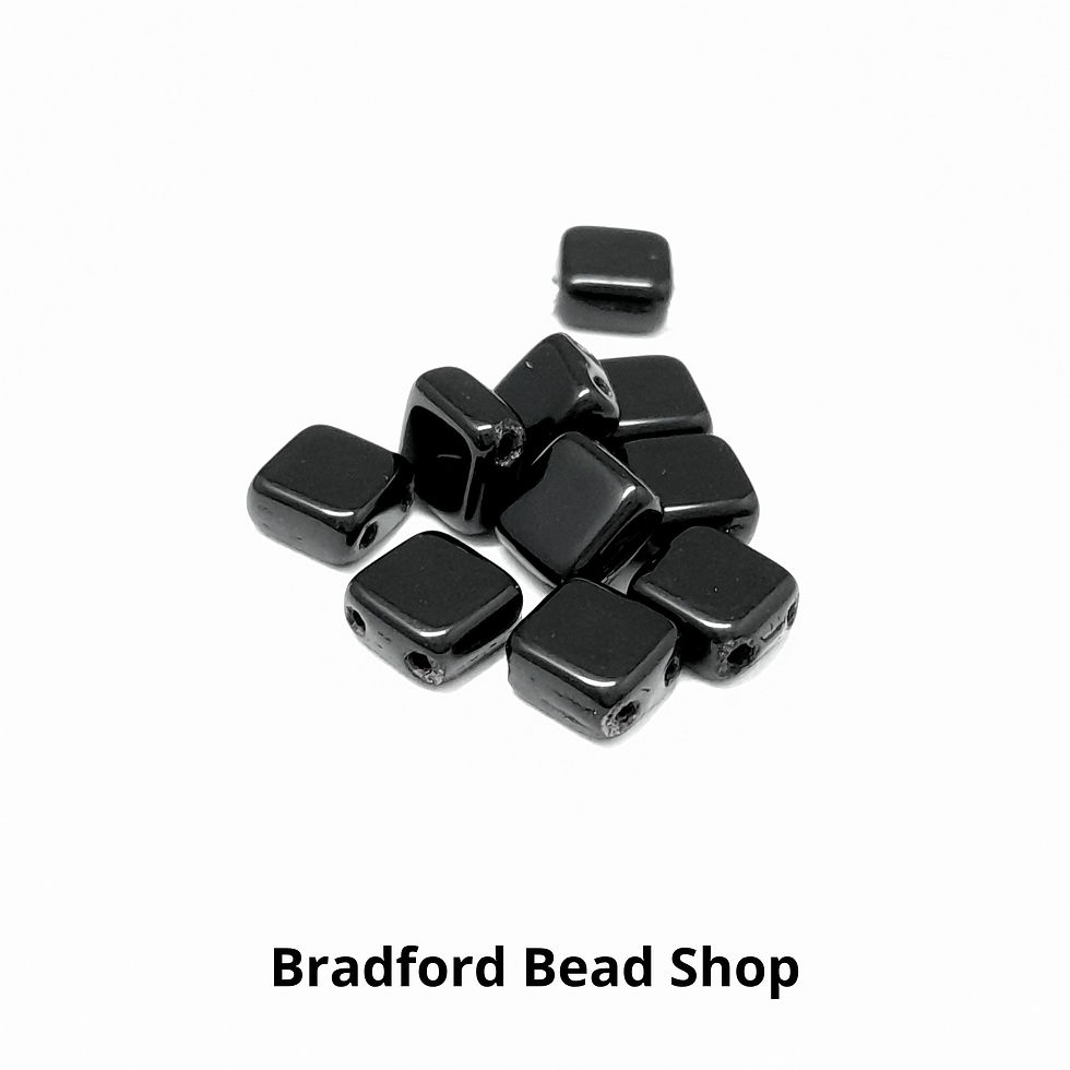 Thumbnail: 2-hole Glass Tile Bead - Black Opaque - 6x6mm