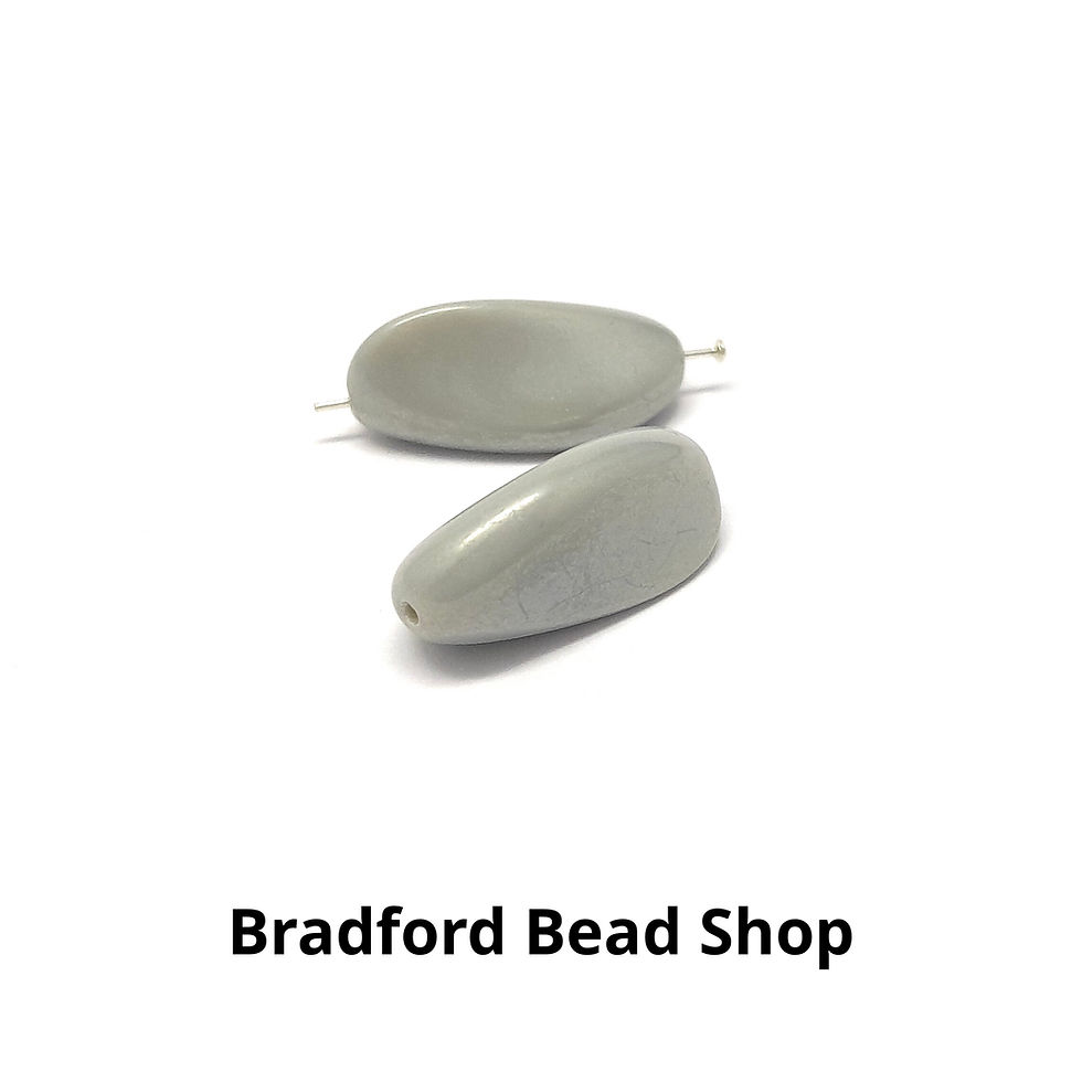 Thumbnail: Glass Long Nugget Beads - Creamy Grey Opaque - 24mm x 13mm