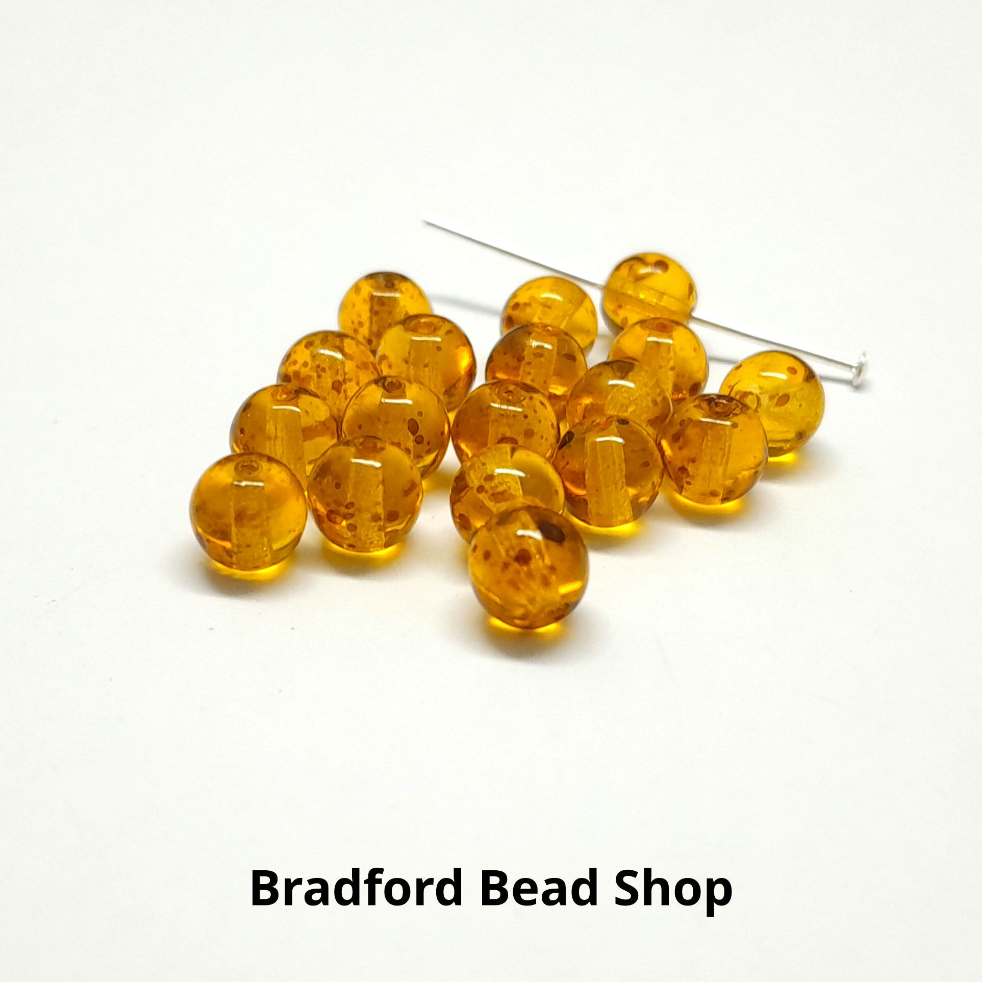 Glass Round Beads - Amber Mottled Translucent - 6mm
