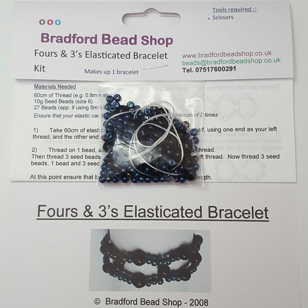 Thumbnail: Fours & 3's Elasticated Bracelet Kit - Black Oval with Dark Blue Multi